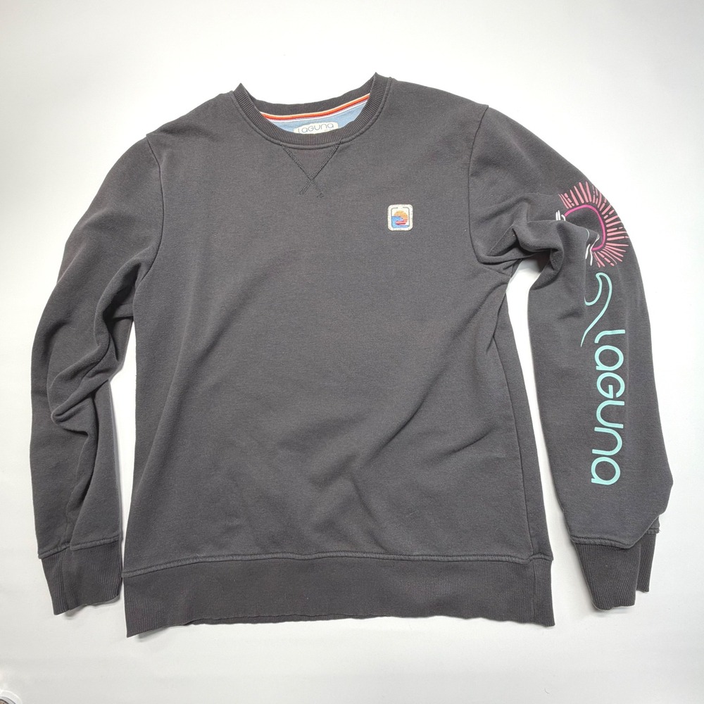 Laguna Sweatshirt M Black Crewneck Surf Graphic‎ Retro Sun Logo Cotton Blend